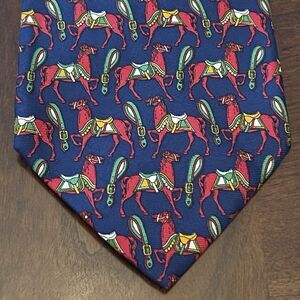 Vintage Gherardini Firenze Res Blue 100% Silk Made In Italy Horse Print